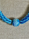 Blue Hawaiian Beaded Necklace Lei - Lamp Work Ocean Bead (26")